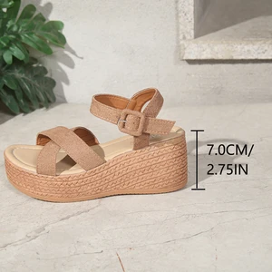 Sandalet kadın topuk kama, kayış ağır tabanlı ayakkabılar rahat rahat yürüyüş, yeni, moda, yaz, 7cm İlk 10 satış, sandalia salto 7 cm, no. 5