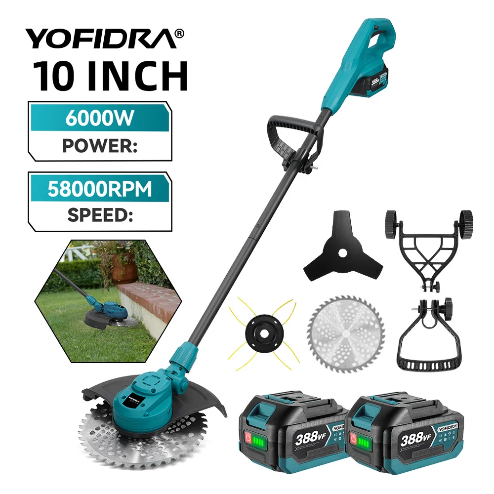 YOFIDRA 10-Zoll Bürstenloser Elektrischer Rasenmäher 58000RPM Kabelloser Garten-Rasentrimmer Faltbares Elektrowerkzeug für Makita-Akkus