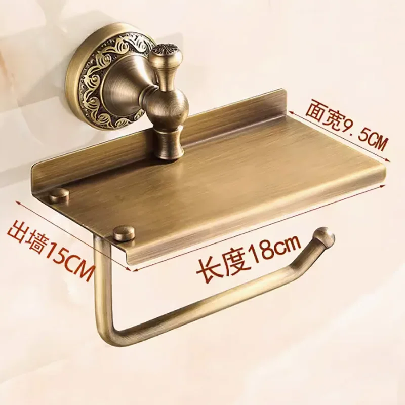 Antique Brass Wall Mounted Toilet Paper Holder Shelf Punch-Free Or Screw Mount Tissue Roll Rack Bathroom Hotel Powder Room