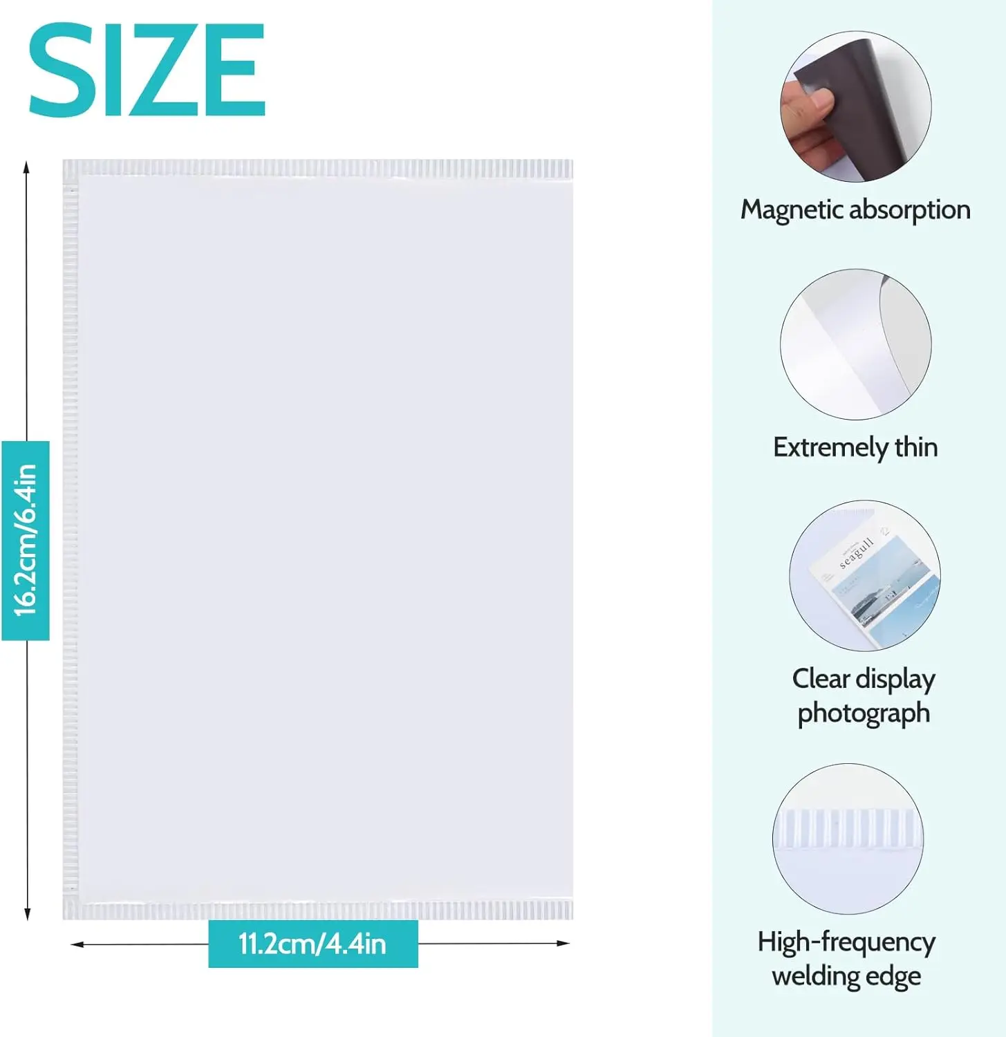 Magnetic Photo Frame Set 4x6 Inches, 5-Piece White Photo Frames, with Magnetic Back, Suitable for Refrigerator, Office, and Meta