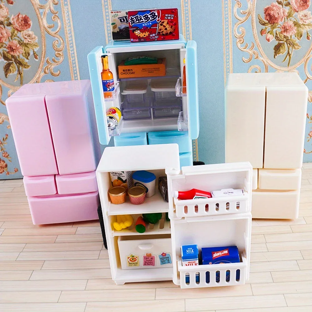

Mini Double-Door Play House,1:12 Dollhouse Furniture Cooking Bench Refrigerator Freezer Toy,Kids Miniature Double-Door Fridge
