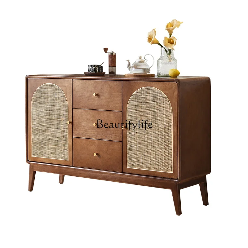 

FG44Solid wood dining side cabinet homestay living room simple rattan home homestay storage cabinet