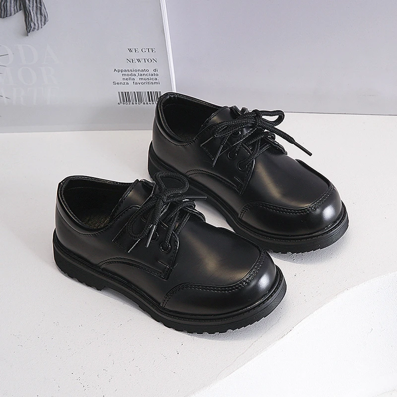 Boys Shoes Spring & Autumn New Black Glossy Classic Kids Loafer for Girl 2023 New Versatile Round-toe Britain Child School Shoes