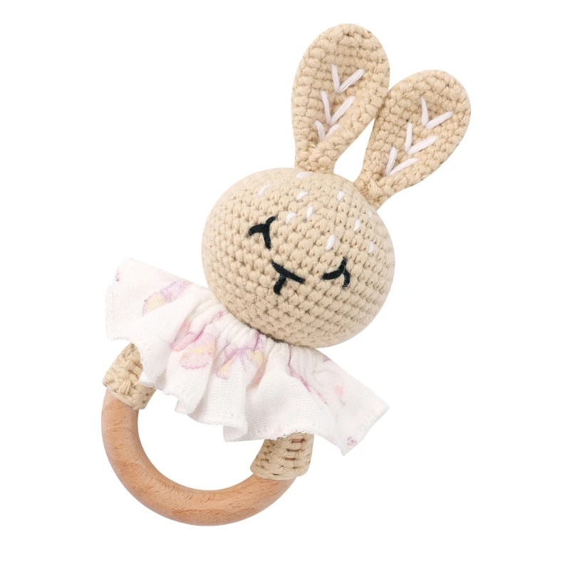 Crochet Rabbit Newborns Rattle Baby Teether Toy Handbell Hand Grab Music Rattle Baby Teething Toy Infant Chewing Gift