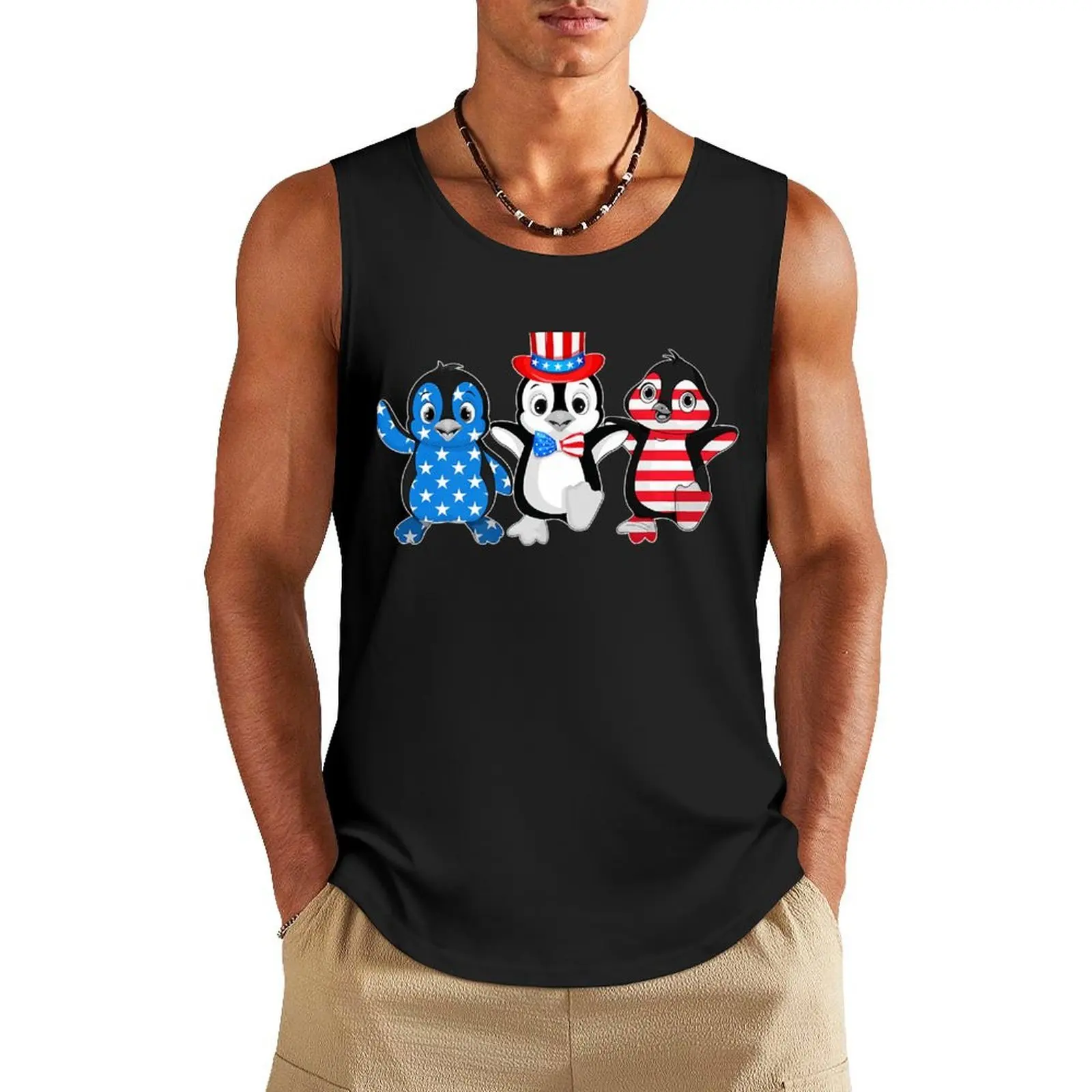 

Happy Fourth Of July - Patriotic Animals - Penguin USA Flag Premium Tank Top sleeveless shirt man muscular man