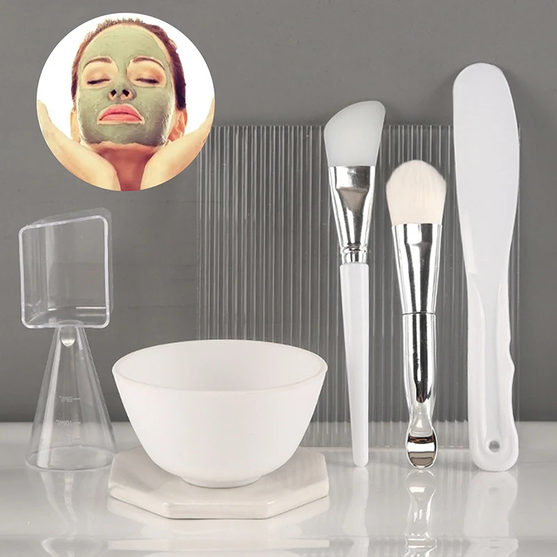 5pcs White Silicone Face Mask Mixing Set For Mask Mixing Bowl Girls Facial Skin Care Tools Women Beauty Salon Cosmetic Supplies