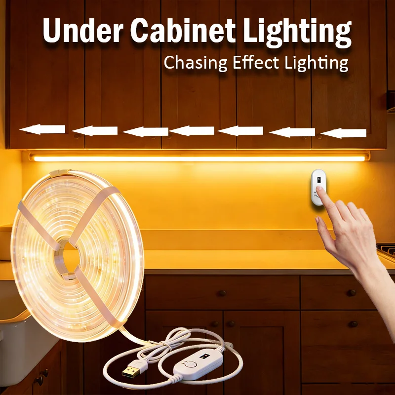 Motion Sensor LED Strip Light – Touchless Hand Sweep & Sequential Flowing Light Up, USB Warm White Neon Tape
