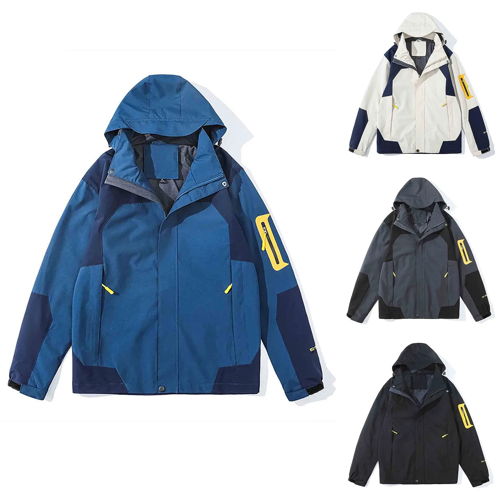 Male Spring And Autumn Three In One Detachable Two Piece Youth Outdoor Long Sleeved Hooded Color Block Jacket A7x Jacket