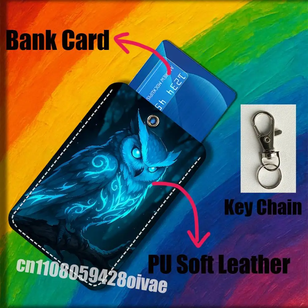 Nighthawk Night Owl Bird For ID Clips Credit Bank Access Water Card Holder Cover Decoration Bag Key Keychain