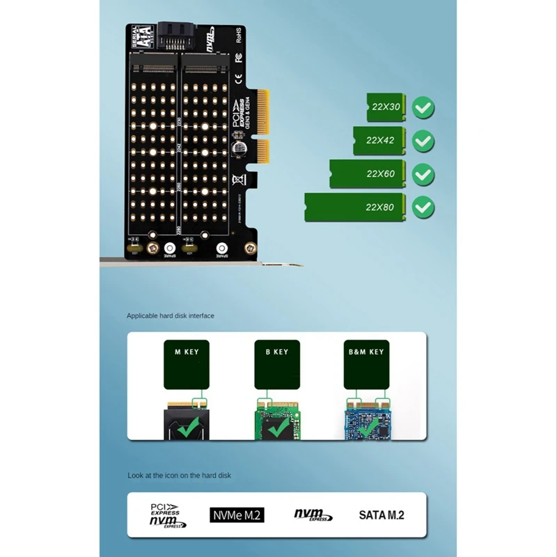 Адаптер M.2 Nvme NGFF SSD на PCIE SATA, адаптер PCIE на M2/M.2 SATA M.2 SSD PCIE, адаптер M Key B + M Key