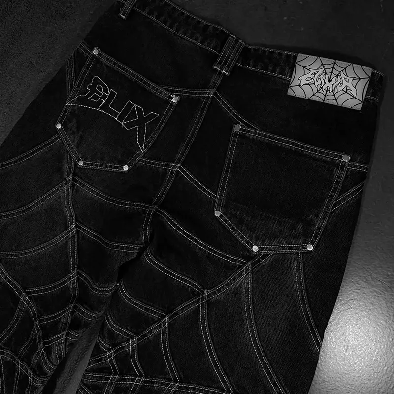 Men's Harajuku Hip-hop Trend Spider Web Patchwork pants2025 Trend Retro Y2k European and American Dark Casual pants