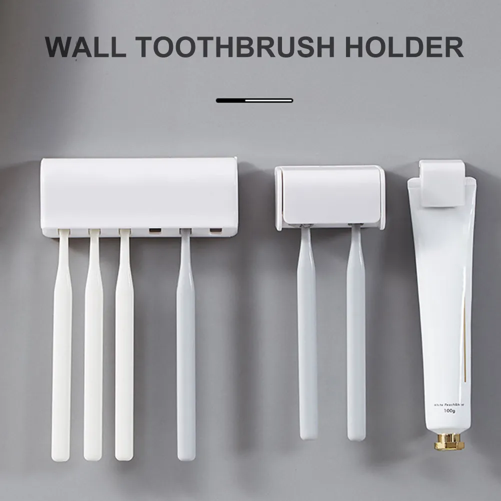 Wall Mounted Toothbrush Stand Holder Organizer ABS Bathroom Strong Bearing Capacity Easy Install Drainage