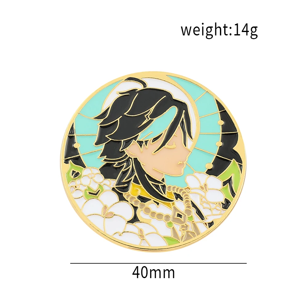 Genshin Impact Cute Brooch Anime Wendi Zhongli Kamisato Ayaka Tartaglia Eula Ganyu Raiden Shogun Figure Enamel Brooches Pins