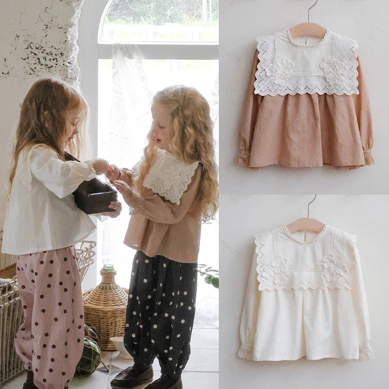 

2025 Autumn New Kids Girls Clothes Lace Long-sleeved Shirt Baby Girls Princess Shirt