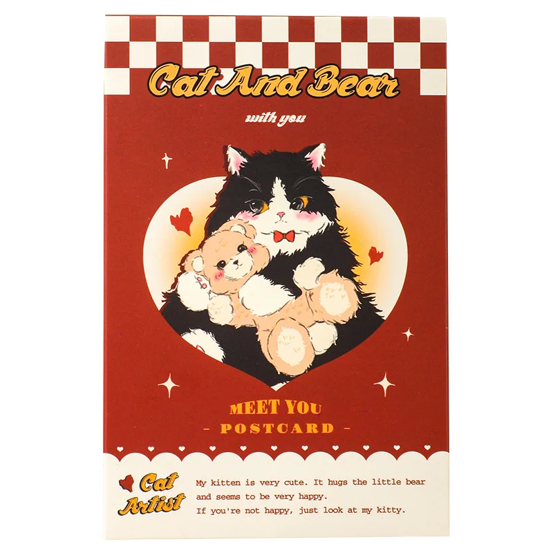 30 Sheets/Set Cat Artist Series Postcard Cute Kitty And Bear DIY Greeting Message Cards Student Stationery Supplies