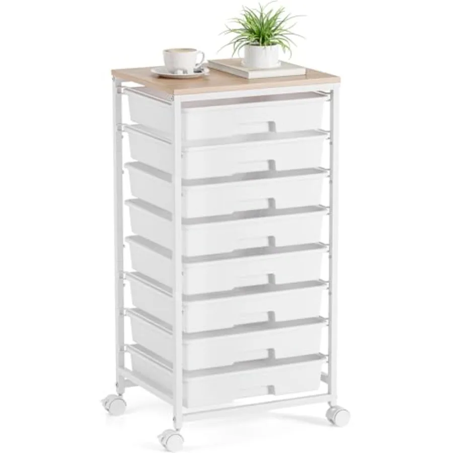 

Storage Cart with 8 Drawers Utility Cart with Drawers and Wooden Tabletop Craft Cart Teacher Organization for Classroom