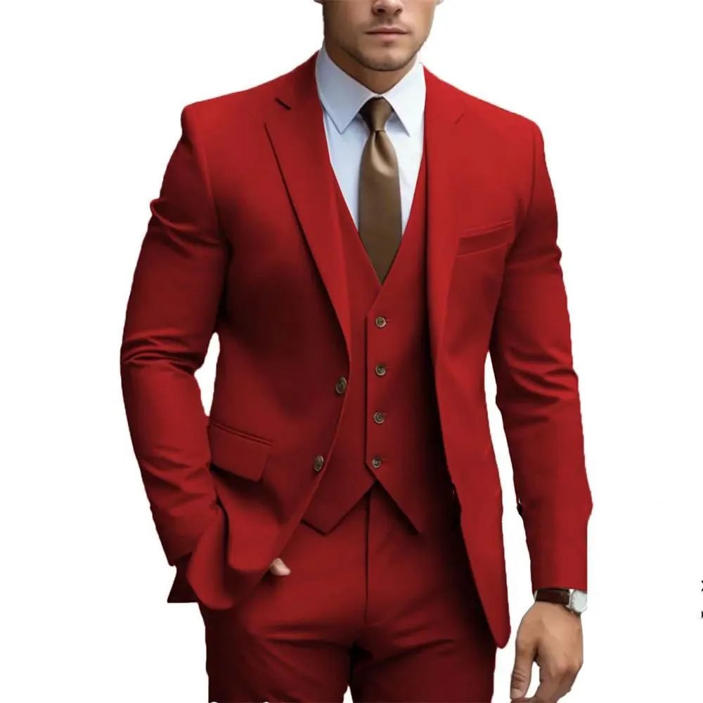 Wedding Suit Men Blazer Three Pieces Single Breasted Business Vest Straight Ankle Length Pants Zipper Fly Loose Solid 2025