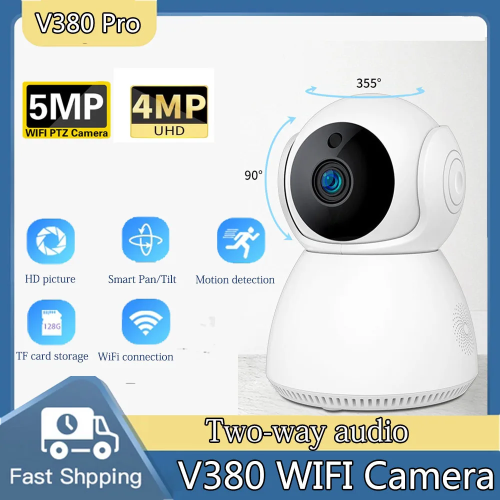 Mini Câmera de Vigilância Indoor IP, Segurança Doméstica, Monitor de Bebê, Áudio 2-Way, CCTV PTZ, Q8, 4MP HD, V380 Pro, 5MP