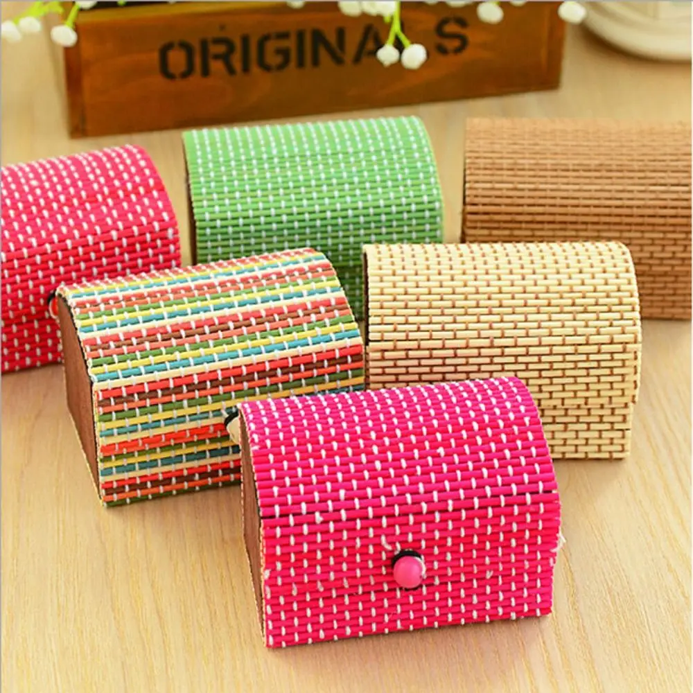 Creative Bamboo Wood Jewellery Organiser Vintage Multi-function Bamboo Curtain Clutter Box Portable Jewelry Box