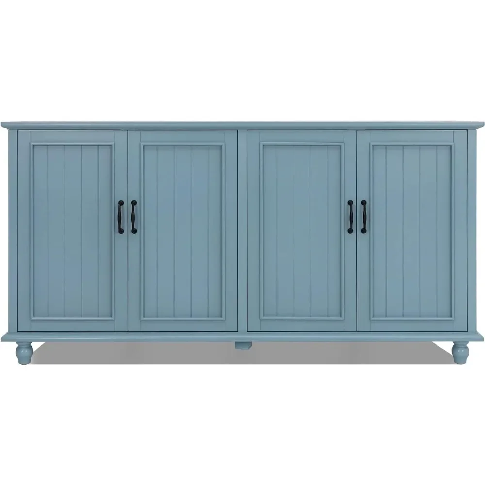 Side panel storage cabinet with storage room living room cabinet, 62 inch dining room, kitchen, and living room (4 doors, blue)