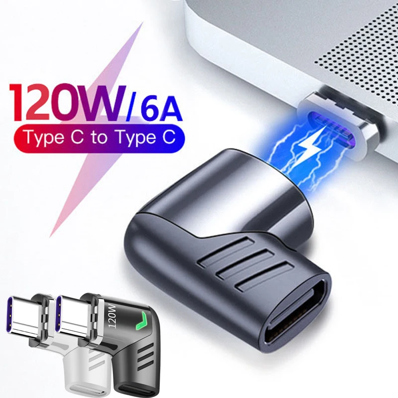 Adattatore magnetico da USB tipo C a USB C da 120W gomito da 90 gradi ricarica rapida e convertitore dati per Macbook iPad Pro Samsung Xiaomi