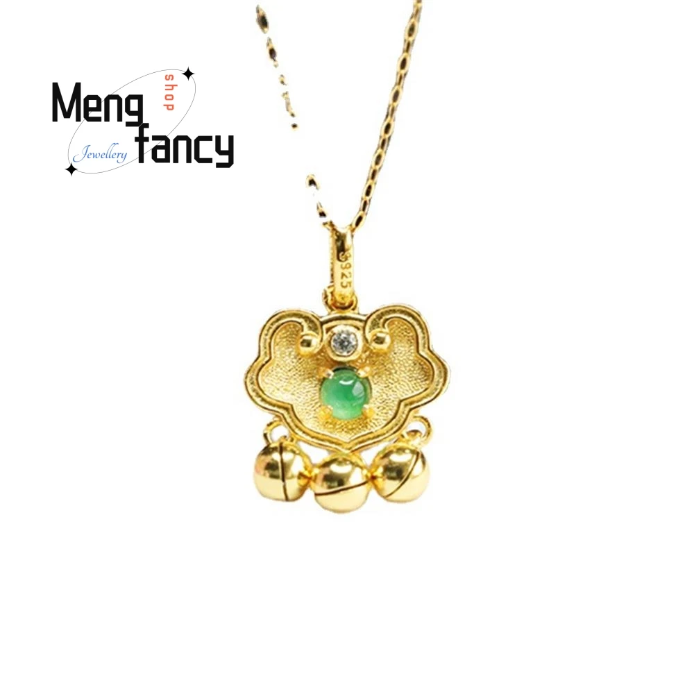 S925 Silver Inlaid Natural Jadeite Ice Type Imperial Green Ruyi Pendant Exquisite High-grade Sexy Young Girls Fashion Jewelry