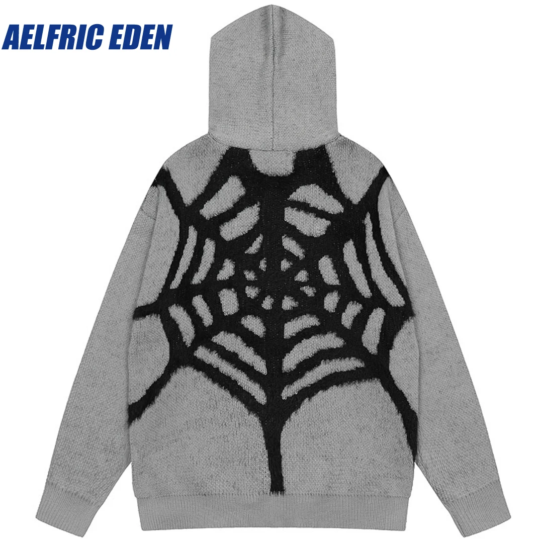 

Aelfric Eden Spider Web Hoodie Sweater Y2K 2023 Fashion Hip Hop Knitted Spider Pullover Hooded Streetwear Punk Jumper Sweaters