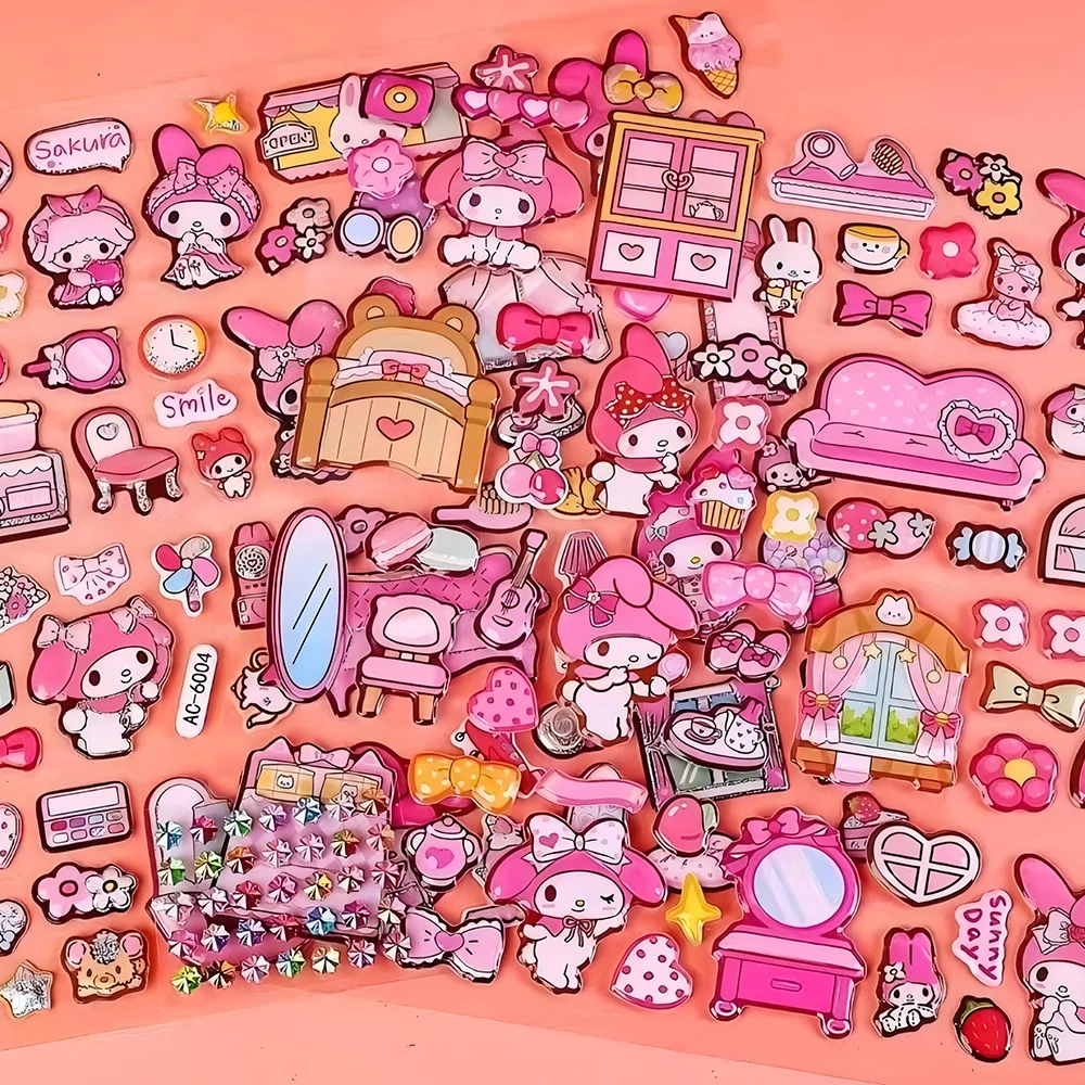 Fun and cute Sanrio cartoon double layer three-dimensional black rice melody home sticker DIY decoration laptop mobile phone ref