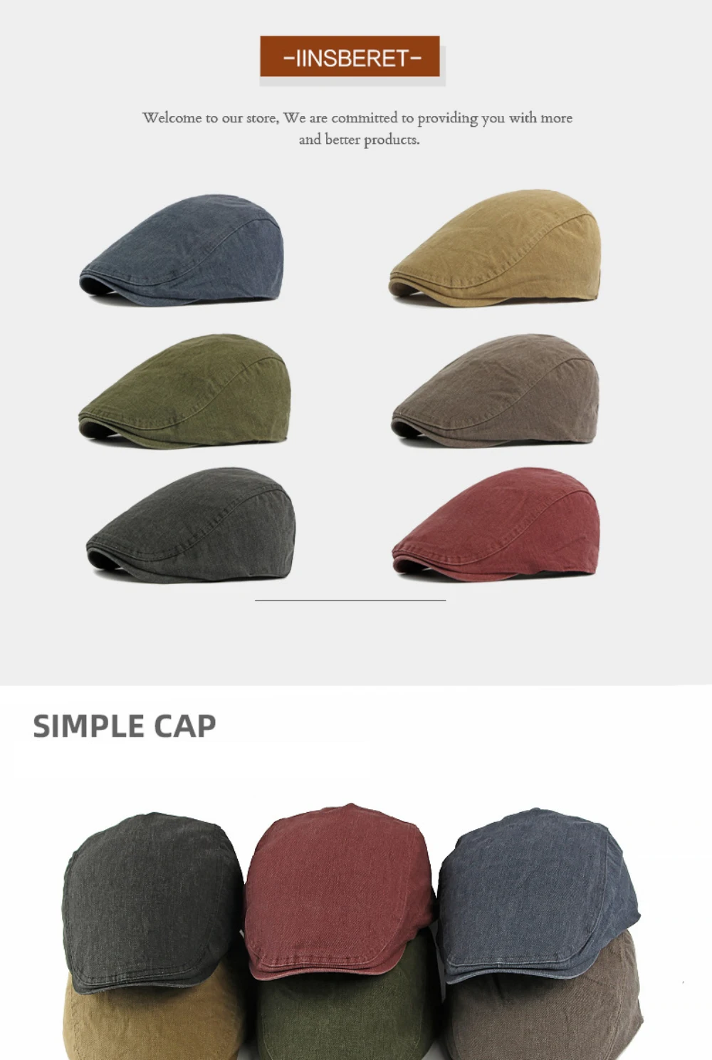 HT5097 Herren- und Damen-Baskenmützen Retro 100% Gewaschene Baumwolle Baskenmütze Unisex Ivy Flat Cap Einfarbig Schlicht Frühling Sommer Herbst Baskenmütze – Detail 2