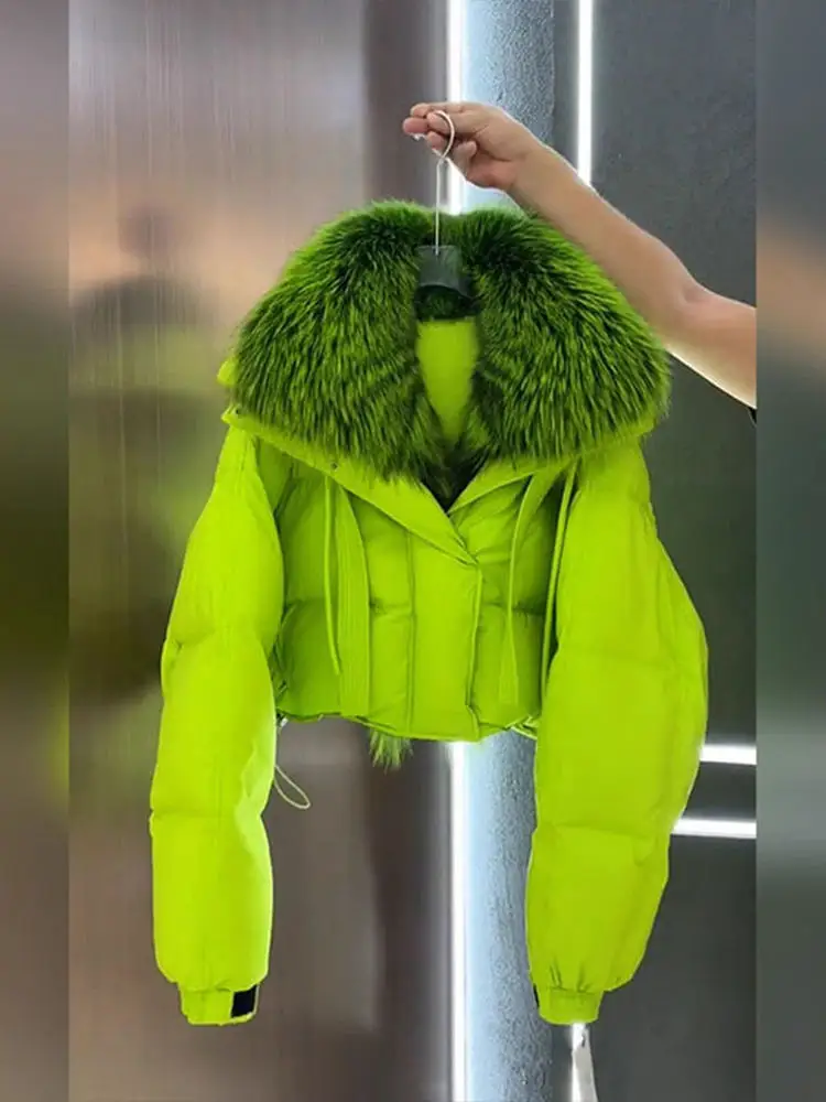 

Женское зимнее пальто Jaet с флуоресцентным пухом и воротником из натурального меха, модное для поездок на работу, с высокой талией