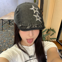 Women's Hat Cute Y2k CapAged Washed Denim Star Girl Retro Artist Painter Hat New Duck Tongue Beret Sweet Cool Style Kawaii Beret