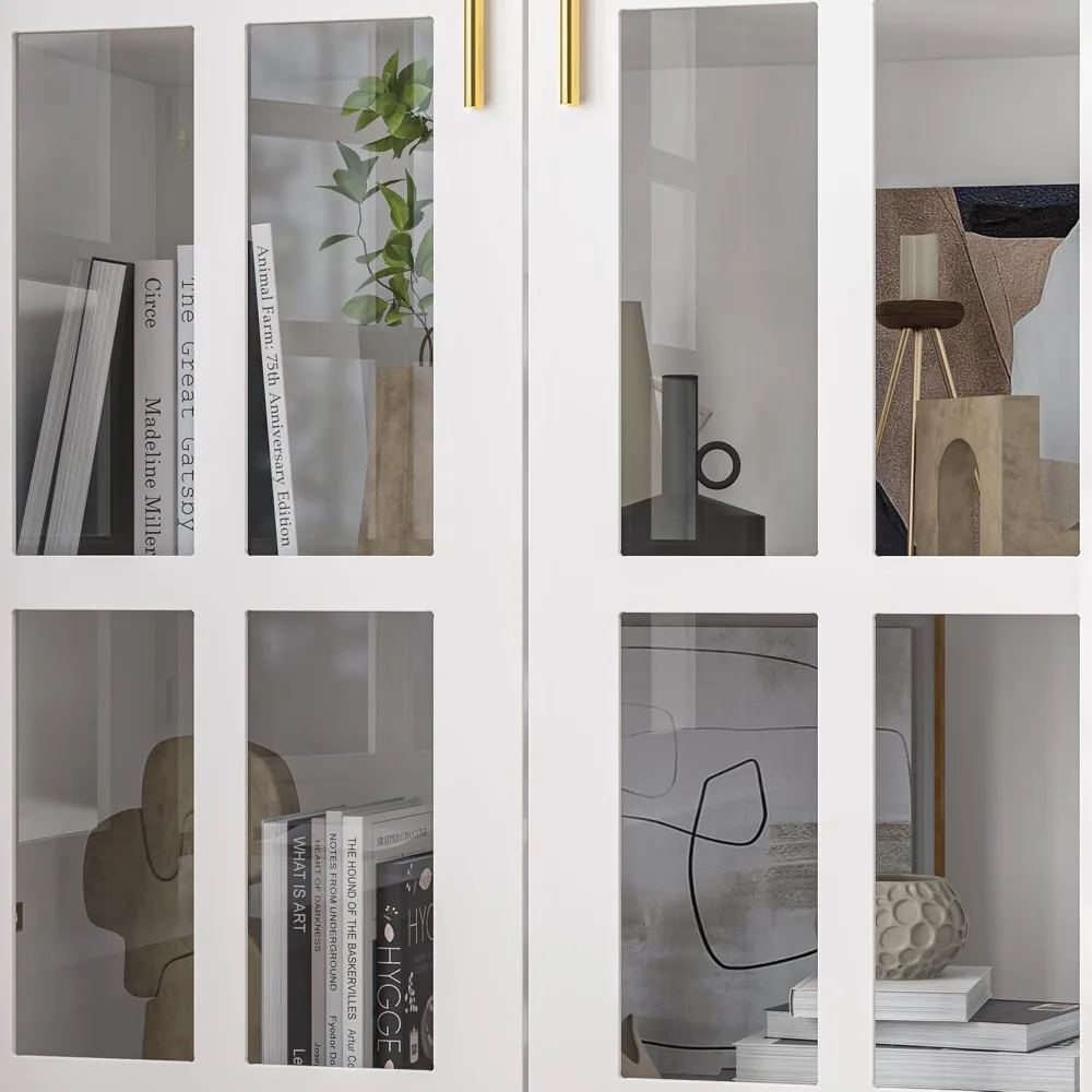 Vetrina portaoggetti con ante in vetro temperato, libreria per armadietto per curiosità in legno a 4 livelli, soluzioni di stoccaggio di grande capacità