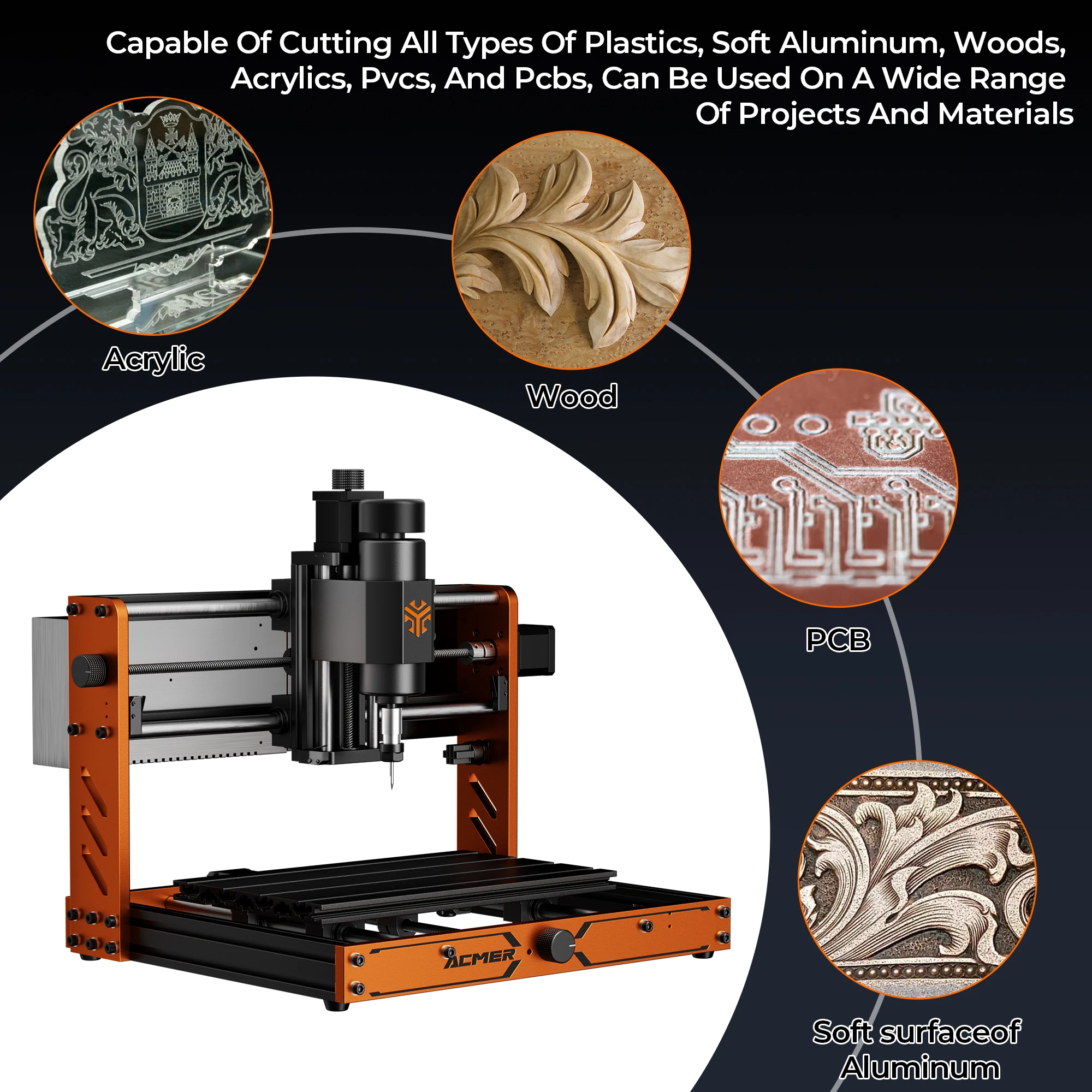 ACMER 3 S 3018 CNC Router Machine 500W 300*180*78mm Emergency-Stop 3 Axis GRBL Offline Control for Wood PCB Leather Stone Metal