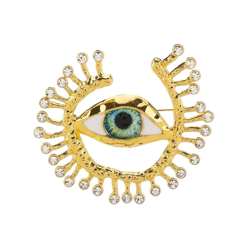 

Exaggeration Geometry CZ Blue Eye of the Demon Women's Brooch Fashion Luxury Zircon Metal Lapel Pins Jewelry Accessories Gift