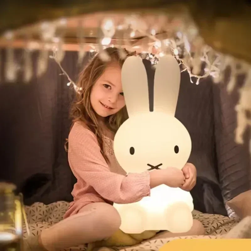 Miffy-Bonito 3D Coelho Luz Da Noite Dos Desenhos Animados, Lâmpada Anime Kawaii, Proteção para os Olhos, Lâmpada De Mesa Recarregável, Quarto Crianças Abajur