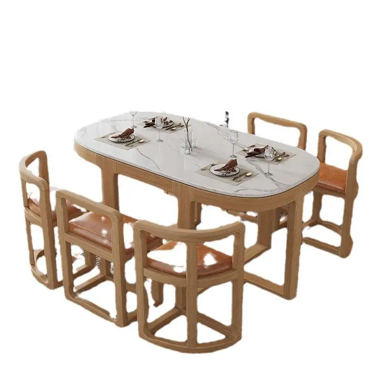 

# Nordic Modern Solid Wood White Natural Stone Table Corners Invisible Marble Wood Frame Simple Modern