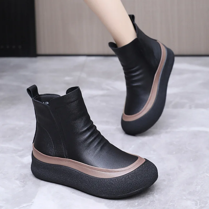 

GKTINOO Genuine Leather Short Boots Women's Sneakers British Style 2025 Winter Warm Handmade Platform Soft Soled Chelsea Boots