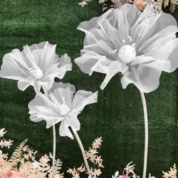 3Pcs/Set Giant Wedding Flowers Huge Gauze Artificial Flowers with Standing Base for Wedding Bridal Shower Engagement Party Decor