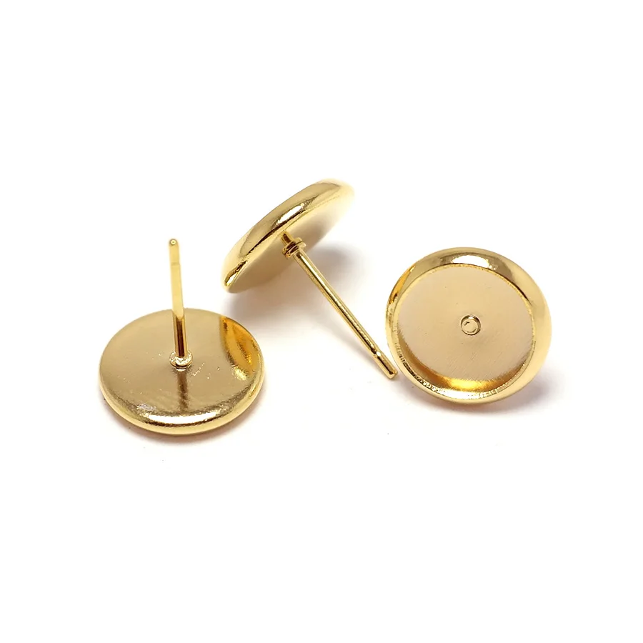 10pcs Ear Stud Posts,Gold Color Plated Brass,Round Sets Stud Earring,8mm Blanks Cup Jewelry Supplies