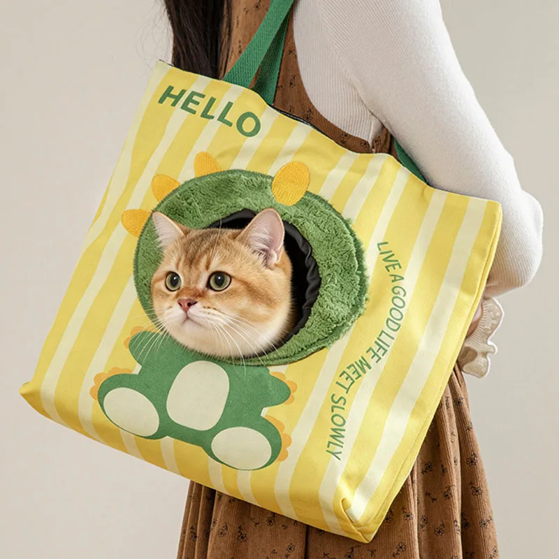 Pet Transfer Bag Breathable Cat Carrier Bag Cartoon Portable Puppy Travel Bag with Hole Canvas Pet Carrying Bag Outdoor Travel