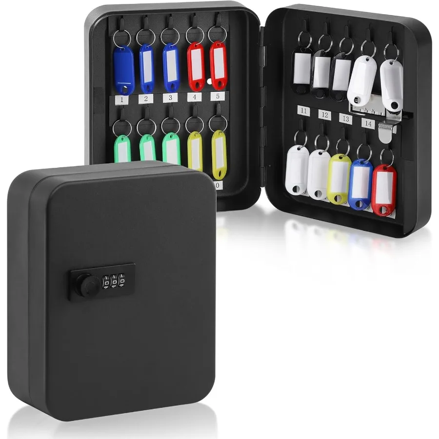 

20-ключевой ящик для хранения ключей с кодовым органайзером для шкафа для ключей, настенное крепление с кодовым замком, крючки для ключей, этикетки для домашнего офиса или Ap