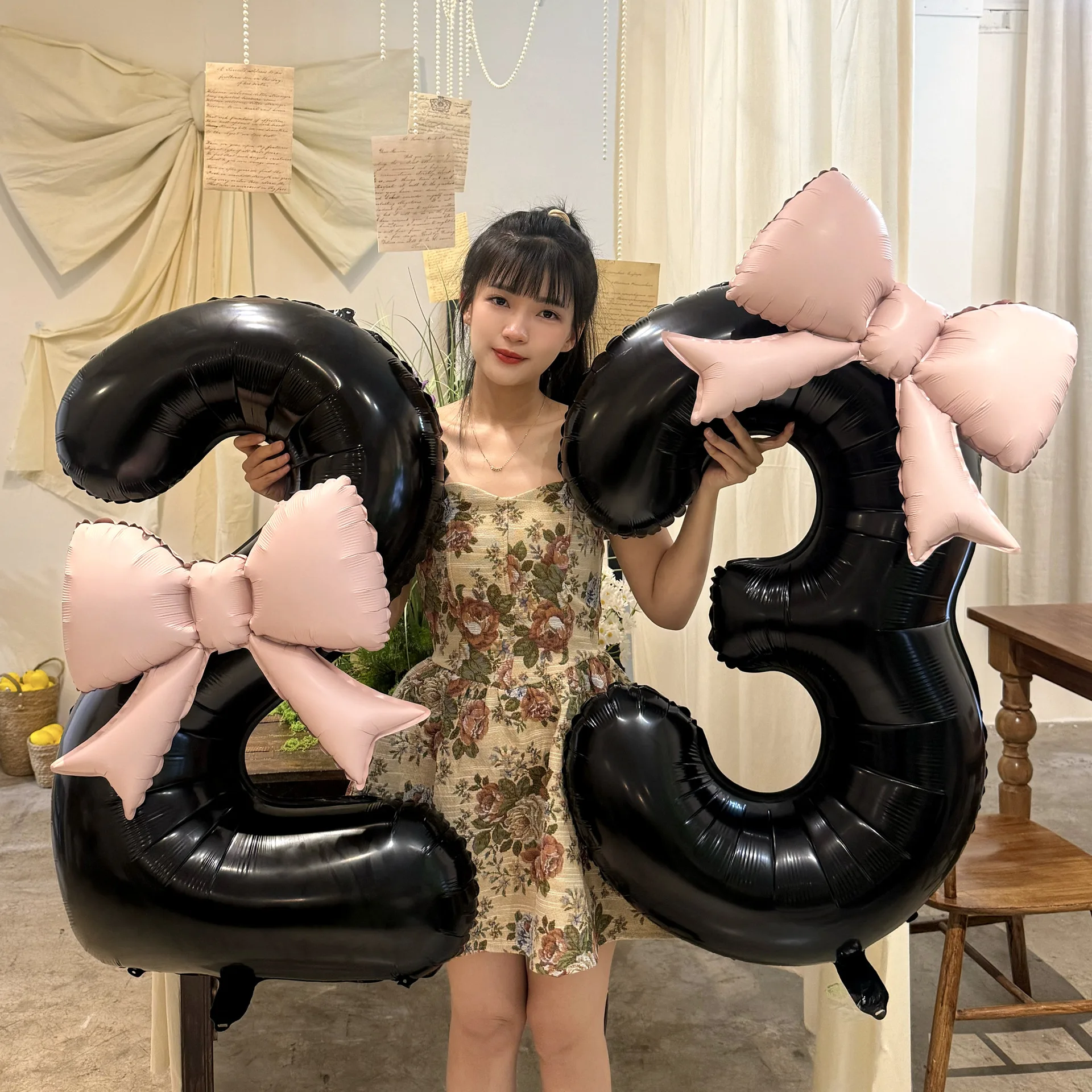 2 Stück 40 Zoll schwarze Schleife Zahlenfolienballons Foto Requisiten Hochzeit Geburtstag Party Dekorationen Jubiläumsdekoration