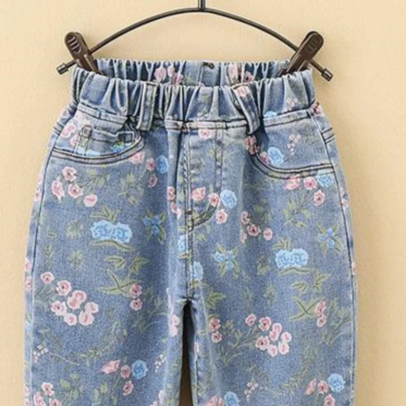 Girls Jean Pants Long Trousers Cotton 2024 Printed Spring Autumn Teenagers Baby's Kids Pants Outdoor High Quality Children's Clo