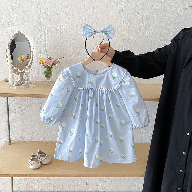 女の子の秋の花柄スカートプリンセスラップワンピース長袖ベビー服姉妹ドレス甘いテーマドレス