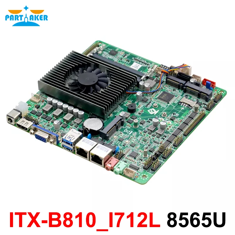 Partaker Thin ITX Mainboard 2 LAN 6 COM 2 LVDS Mini Embedded Industrial Motherboard ITX-B810_I712Lwith i7 8565U Processor