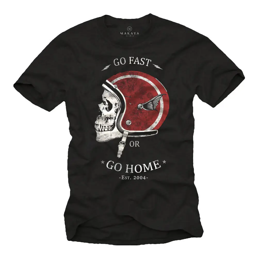 SKULL MEN BIKER SHIRT WITH GO FAST DESIGN - SHORT SLEEVE MOTORCYCLE HELMET TEE