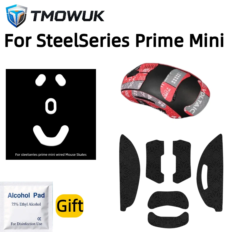 For SteelSeries Prime Mini Gaming Mouse Anti-Slip Grip Tape&TPFE Mouse Skates Set Sweat Resistant Sticker With Alcohol Pad Gift