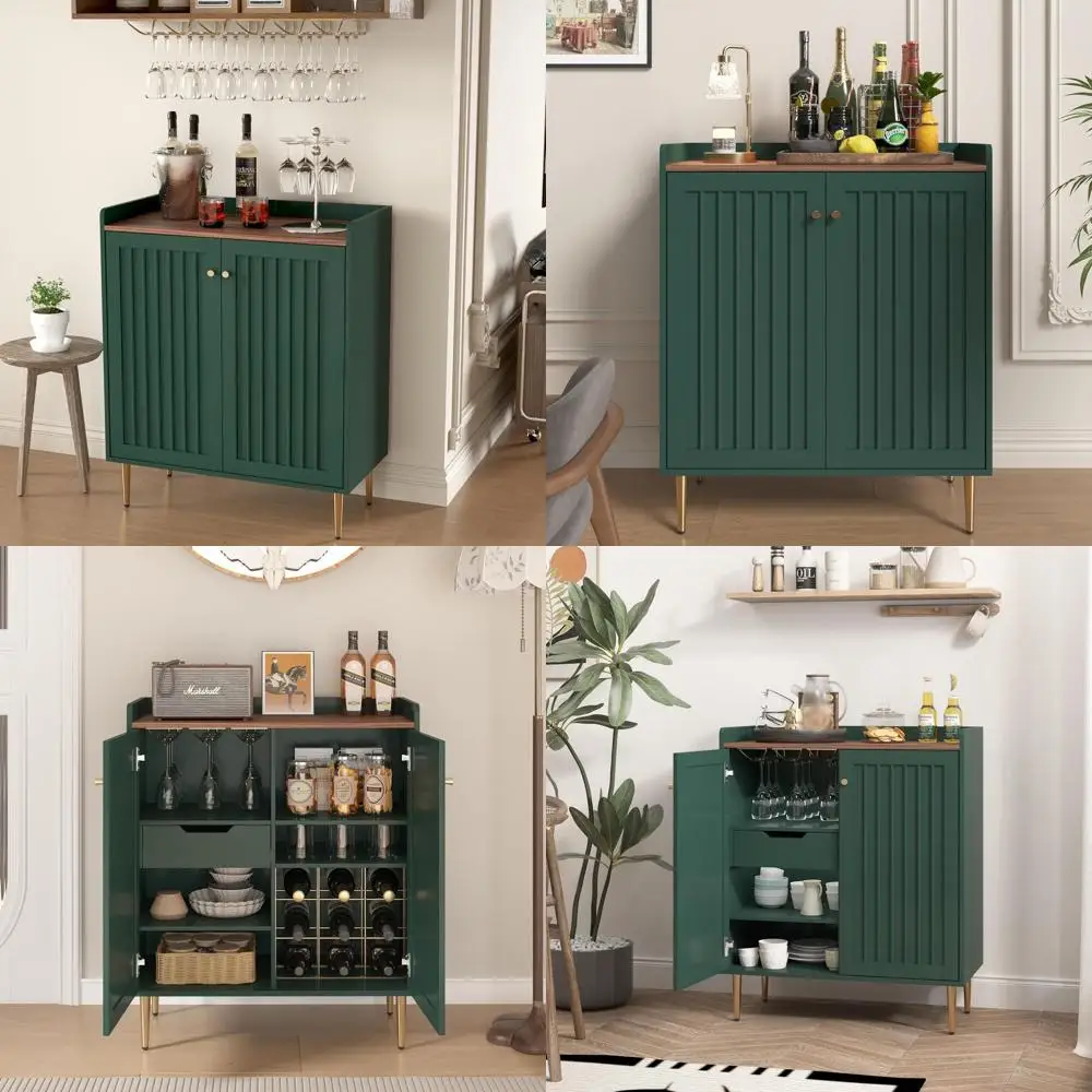 

Wine and Liquor Storage Cabinet with Adjustable Shelves for Home Bar in Living or Dining Area