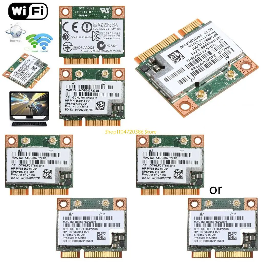 

K0EA Dual Band Wireless Card for HP BCM943228HMB,2.4G/ BT Mini PCI-e LAN Card,Support 802.11a/b/g/n 300Mbps