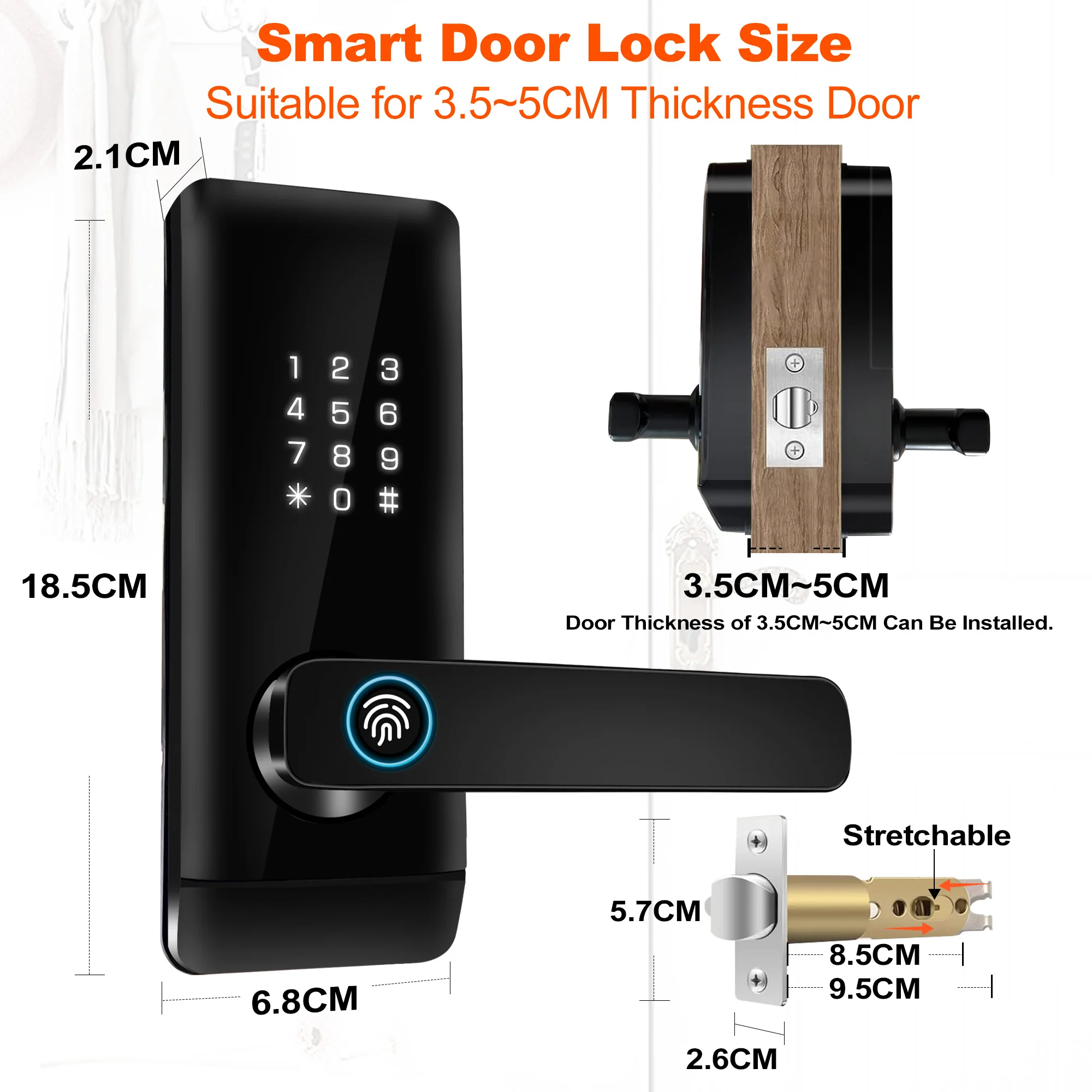 TTLOCK 앱 지문 카드 비밀번호 키 스마트 잠금, 키리스 엔트리 홈 스마트 문짝 잠금, 사무실, 호텔, 아파트, 렌탈 룸